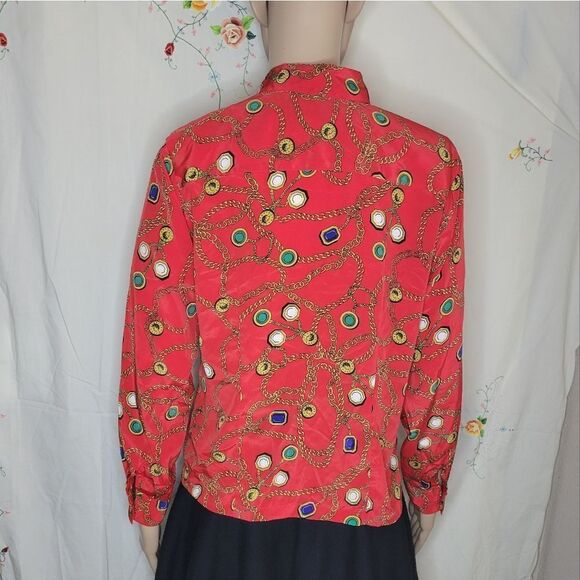 HP🎀Josephine Petites long sleeve red chain pattern button down shirt. - Picture 7 of 12